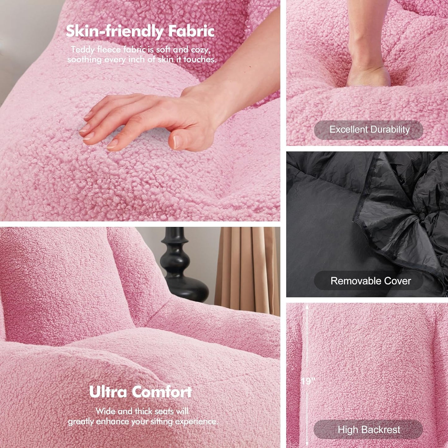 Homguava Bean Bag Chairs for Adults,Giant Beanbag Couch Adult Bean Bag Chair with Filler Included,Modern Lazy Sofa Comfy Chair for Living Room(Soft Pink)