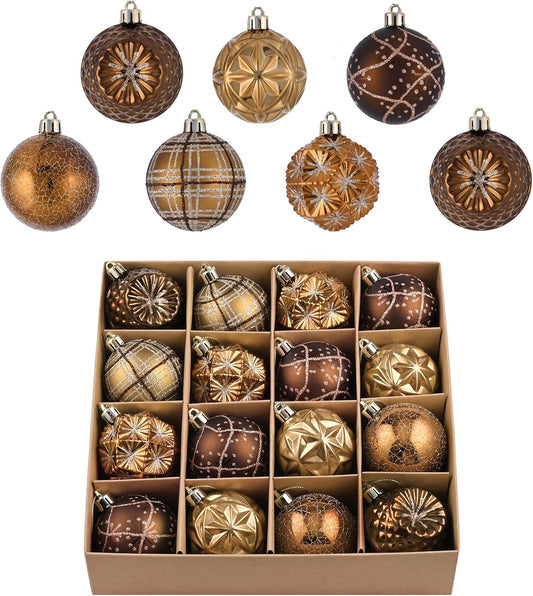 Valery Madelyn Fall Ornaments for Christmas Trees, 16ct Bronze Copper Brown Gold Shatterproof Fall Christmas Tree Decorations, 2.36 Inches Luxury Hanging Ball Ornaments for Thanksgiving Autumn Harvest