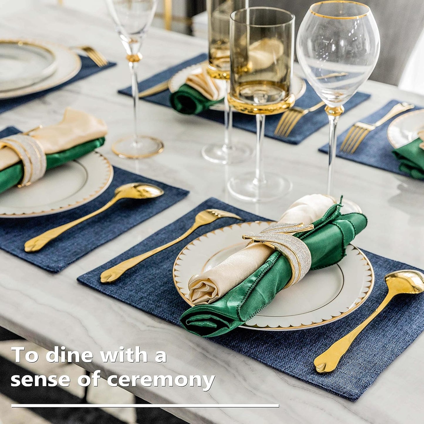 Home Brilliant Set of 6 Placemats Heat Resistant Dining Table Place Mats Kitchen Table Mats, Navy Blue