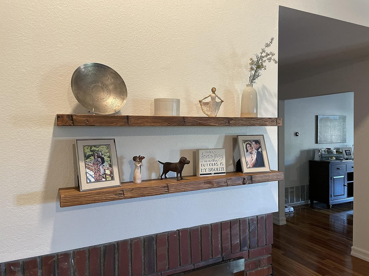 joelsantiques 72 Inch Wooden Floating Shelves for Wall - 72x9x2 in - Made of Natural Wood - Long Heavy Duty Rustic Rustic Wall Shelves for Bedroom - Perfect for Living Room, Kitchen - Medium Brown