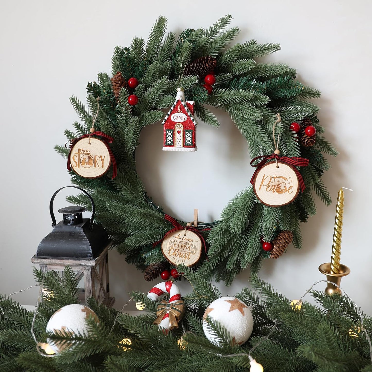 Nativity Christmas Ornaments - Set of 9 Buffalo Plaid Christmas Tree Ornaments Christian Wooden Ornament for Rustic Farmhouse Decorations Holiday Decor Religious Gift