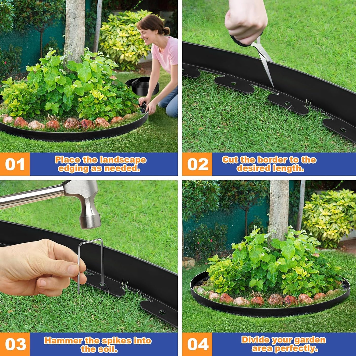 3 Inch x 40 FT (Multiple Sizes Available) Landscape Edging, Garden Edging Borders with 40pcs Upgrade Stakes, Flexible No Dig Plastic Garden Border for Lawn, Landscaping, Flower Beds and Yard