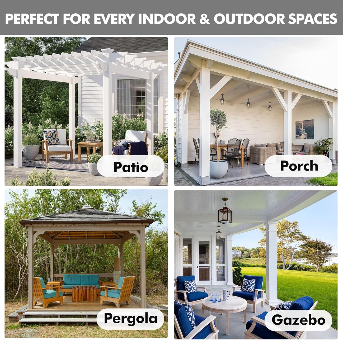 HolidayIdeas Linen Outdoor Curtains for Patio Waterproof 4 Panels Cream Outside Curtains 108 inch Length-Indoor/Outdoor Gazebo Curtains Weatherproof, Privacy for Pergola, Porch, Cabana 54"x108"