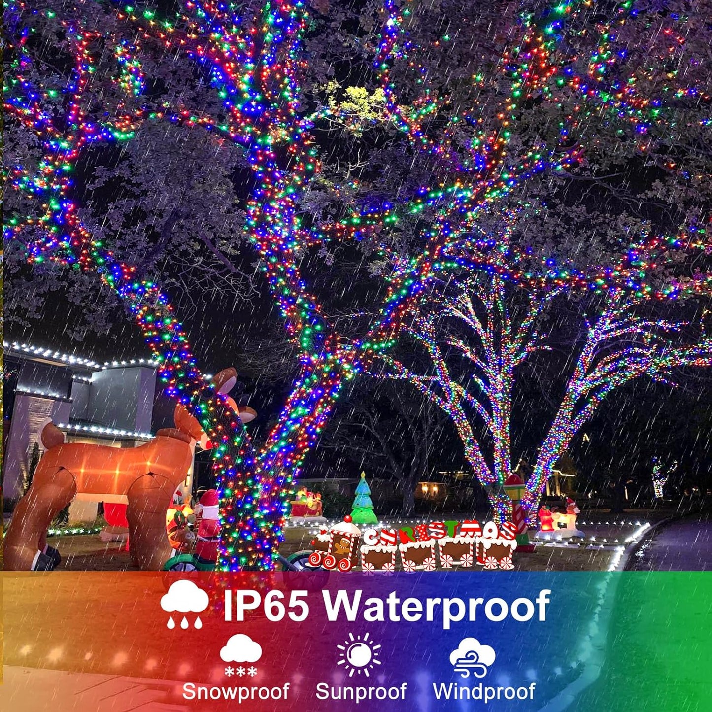 2 Pack Christmas Lights Outdoor, Total 200FT 600LED Christmas Tree Lights with 8 Modes Waterproof, Green Wire Dtring Twinkle Lights for Indoor Patio Garden Xmas Party Decorations, Multicolor