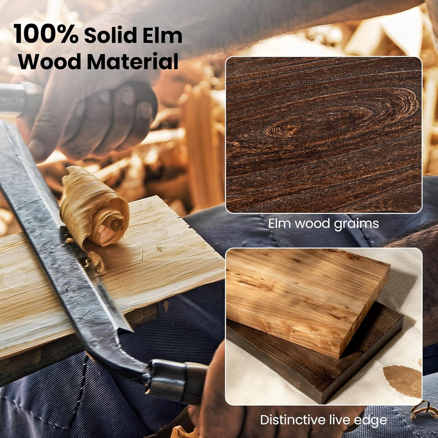 Floating Shelves for Wall, 55"x9.3" Rustic Solid Live-Edge Elm Wood Wall Shelves, Heavy-Duty Floating Shelves with Invisible Brackets for Living Room, Bedroom, and Kitchen, Natural Finish