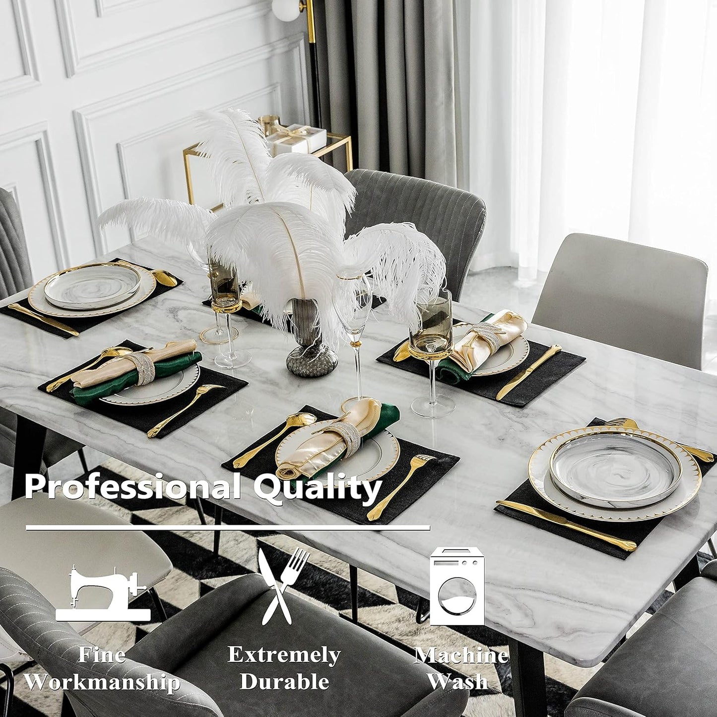 Home Brilliant Black Placemats Set of 4 Heat Resistant Halloween Table Mats Cloth Dining Table Place Mats Kitchen Washable Placemat New Year, Black