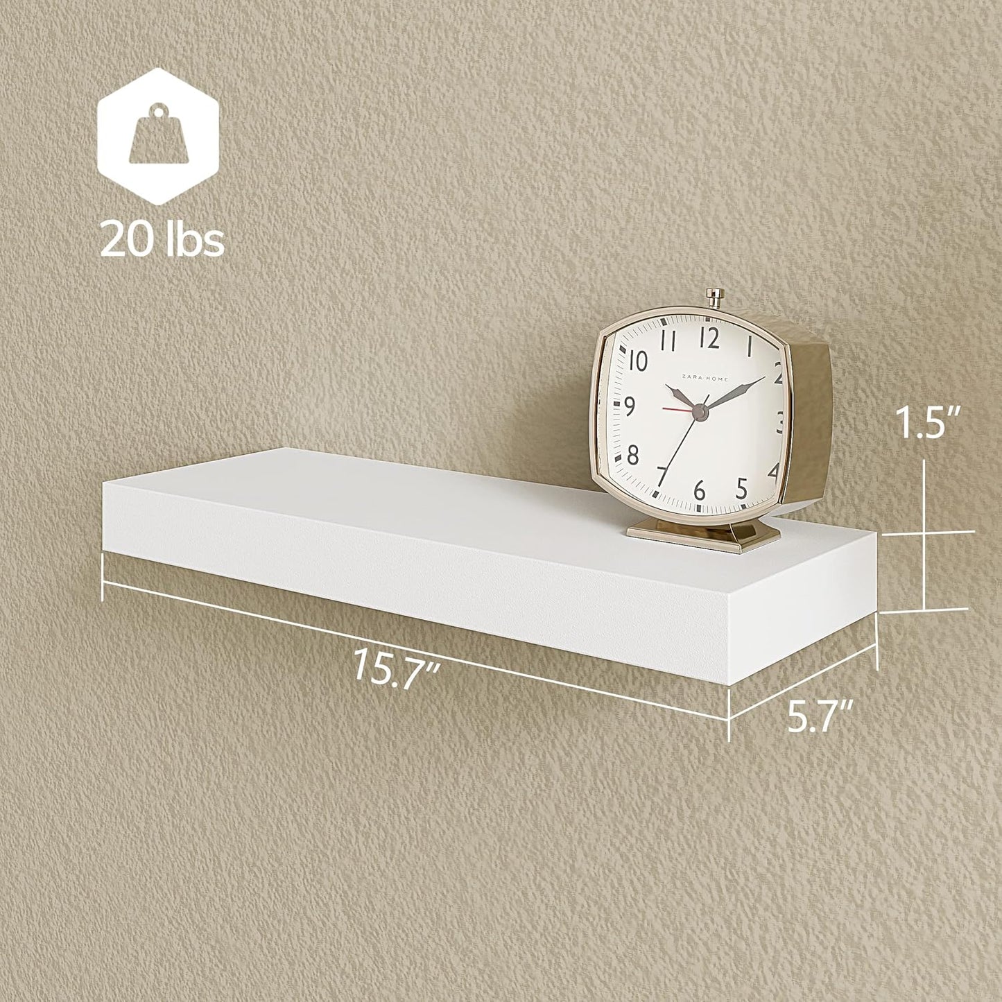 BAMEOS Floating Shelves, White Wall Mounted Wooden Shelves with Invisible Brackets Set of 2, Hanging Wall Shelves Decoration for Bedroom, Bathroom, Living Room and Kitchen