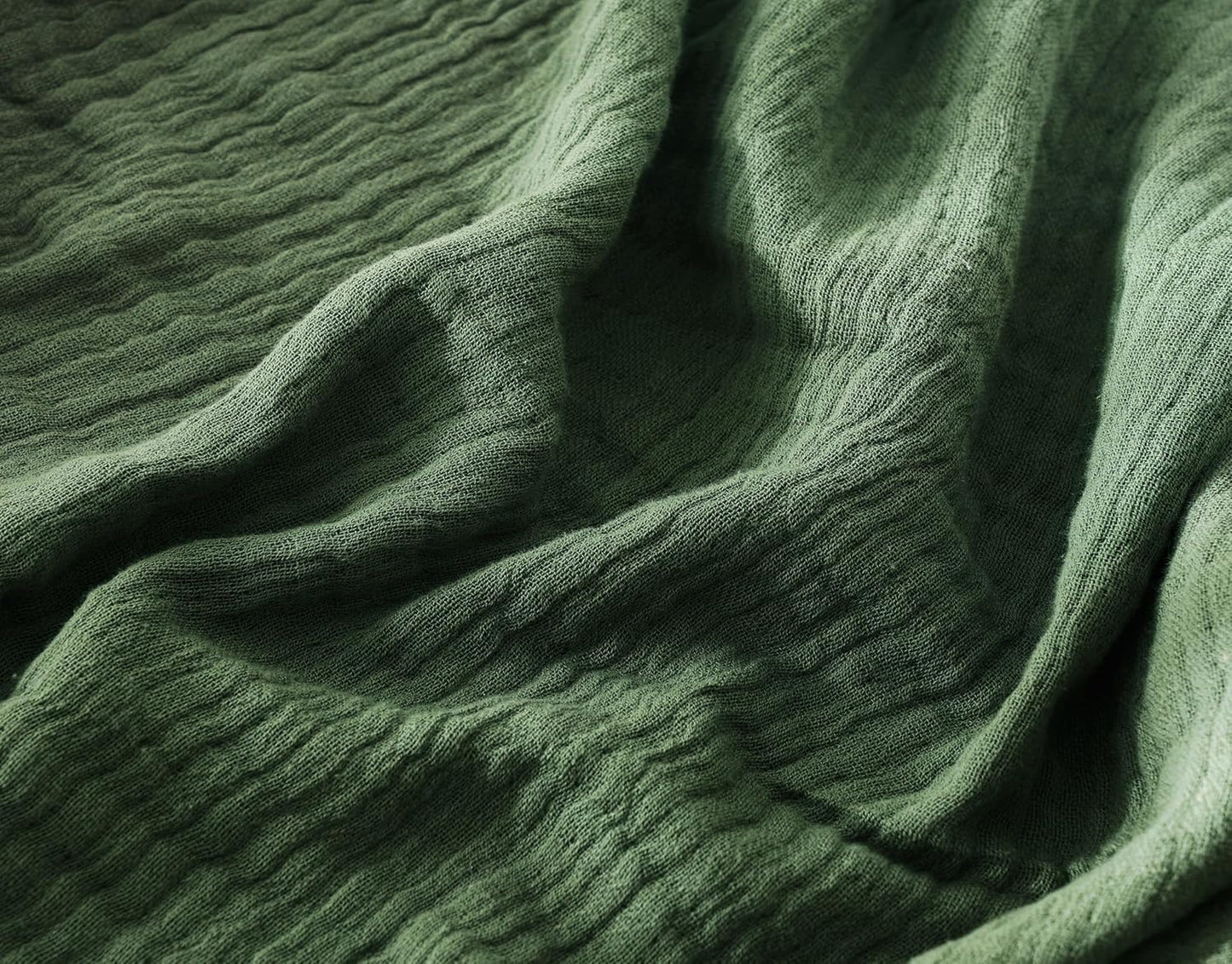 100% Cotton Muslin Throw Blanket for Bed, Couch, Small, Decorative, Soft, Pre-Washed, Breathable and Lightweight Gauze Blanket with Tassels, Suitable for All Seasons, Olive Green, 50"x60"