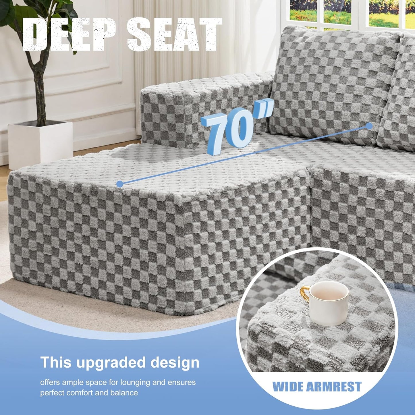 Hobestluk Modular Sectional Sofa Memory Foam Couch Oversized Sectional Sofa 3-Seater with Chaise Cloud Couch with Removable Cover L Shape Sofa for Living Room (Plush Grey, 3-Seater with Chaise)