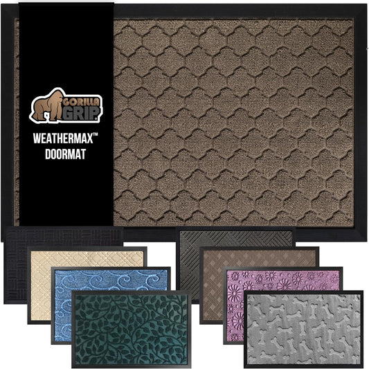 GORILLA GRIP 100% Waterproof All-Season WeatherMax Doormat, 72x24, US Designed Natural Rubber, Stain and Fade Resistant, Low Profile Indoor Outdoor Door Mats, Easy Clean Patio Mat, Latte Quatrefoil