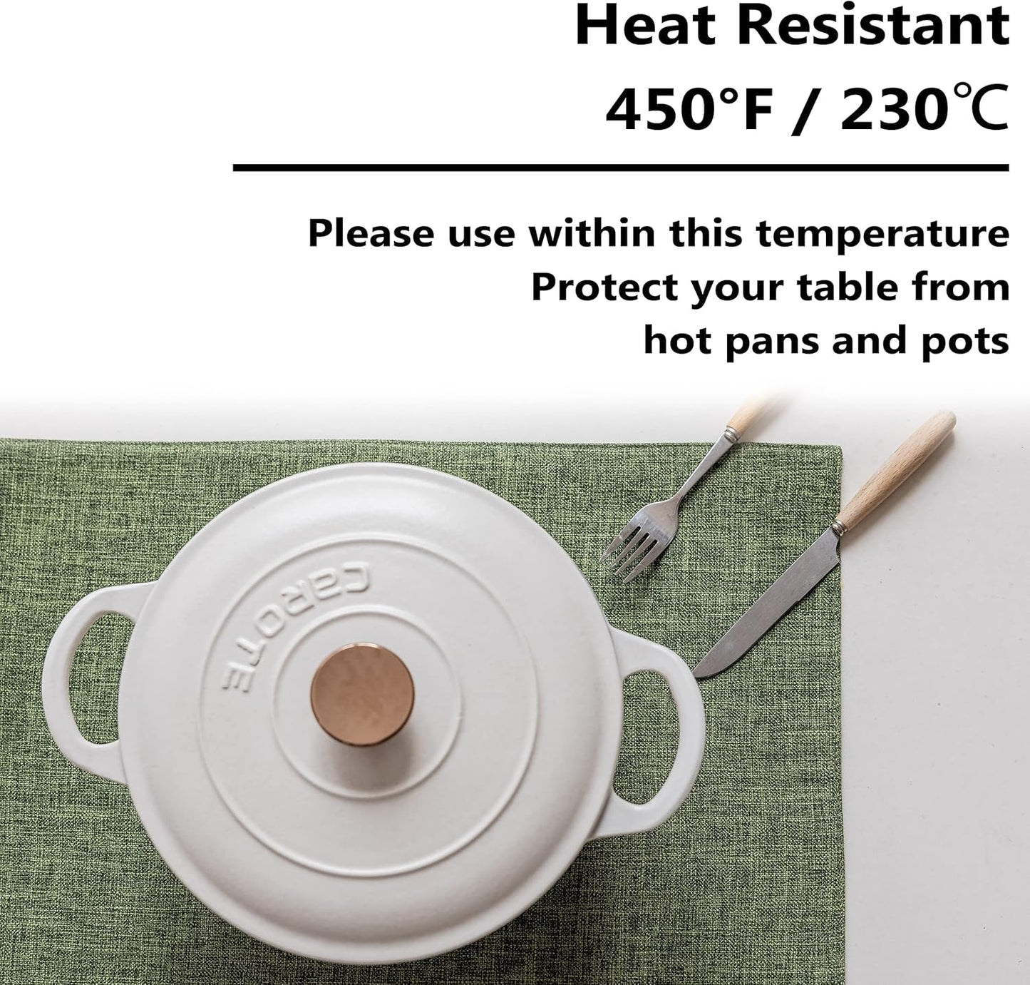 Home Brilliant Linen Cloth Placemats Set of 6 Heat Resistant Dining Table Place Mats Kitchen Washable Dining Mats for Dinner Decor, Green