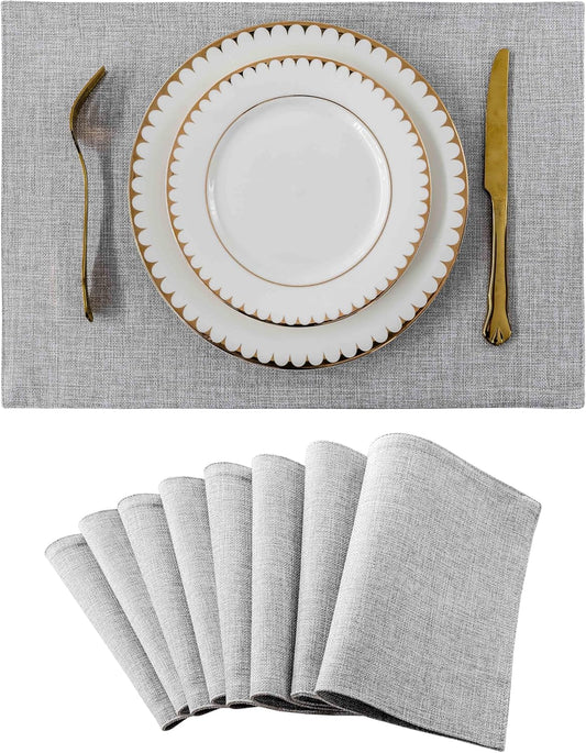 Home Brilliant Cloth Placemats Set of 8 Heat Resistant Washable Plate Mats Placemats for Parties Buffet Dinner Coasters Party Dinner Decor, 13 x 19 inches, Light Grey