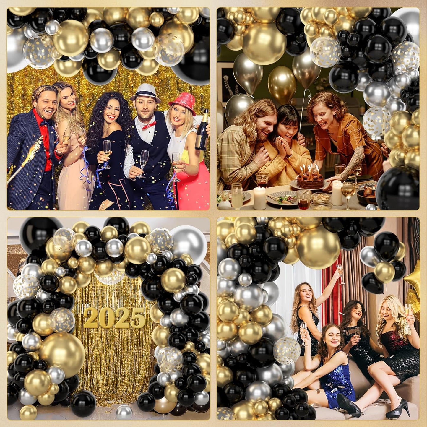 Amandir 153pcs Black and Gold Balloons Arch Garland Kit Different Sizes 18 12 10 5inch Latex Metallic Gold Confetti Balloons for Birthday New Year Decorations Party Supplies