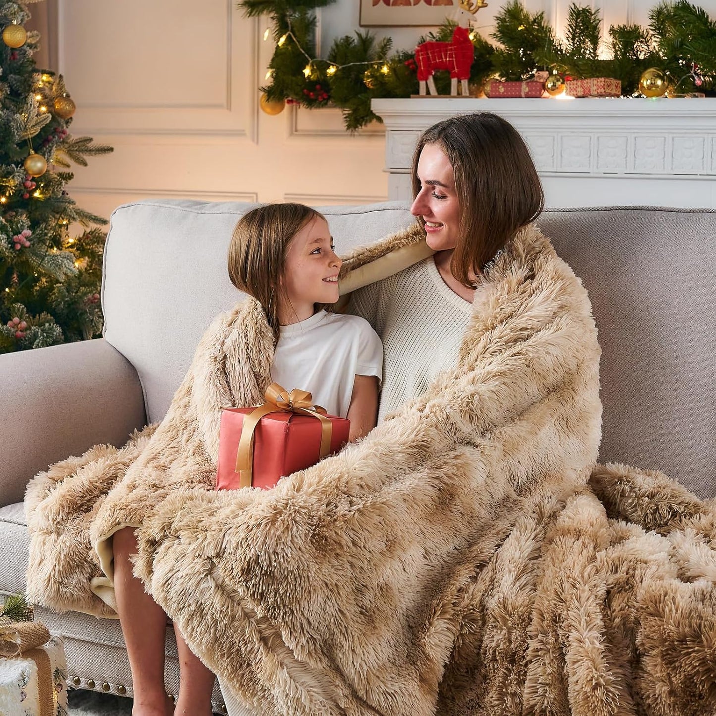 GONAAP Fuzzy Faux Fur Throw Blanket Queen Size Tie-dye Beige Super Soft Cozy Plush Fuzzy Shaggy Blanket for Couch Sofa Bed (Tie-dye Beige, Queen(90"x90"))