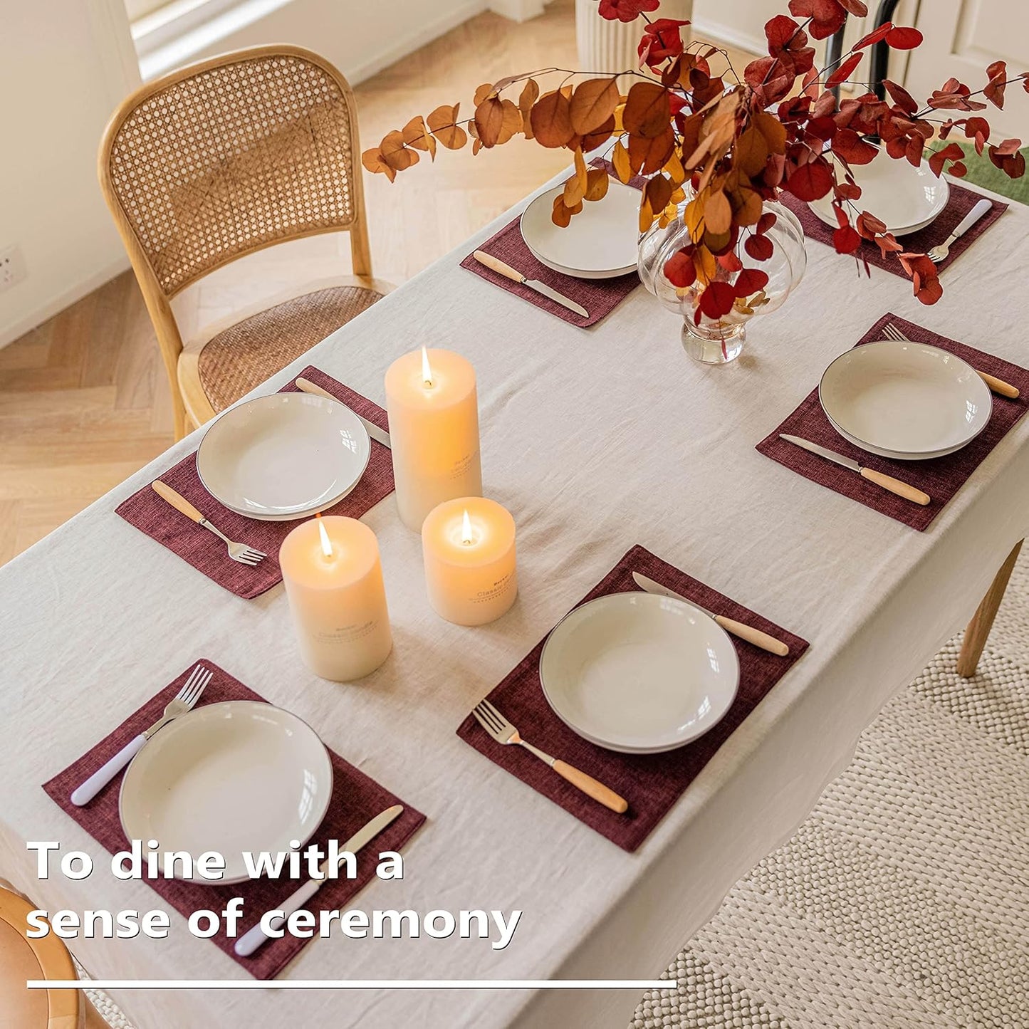 Home Brilliant Red Placemats for Holiday Linen Placemats Heat Resistant Dining Table Mats Kitchen Place Mats Dinner Decor, Set of 6, Wine Red