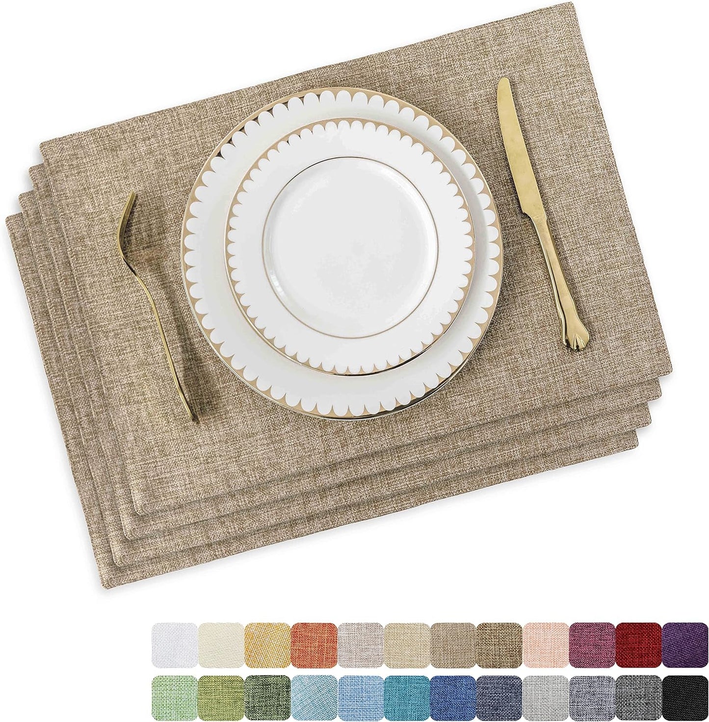 Home Brilliant Linen Placemats Set of 4 Heat Resistant Dining Table Cloth Place Mats Kitchen Table Mats Placemats Table Spring Decor, Natural Linen