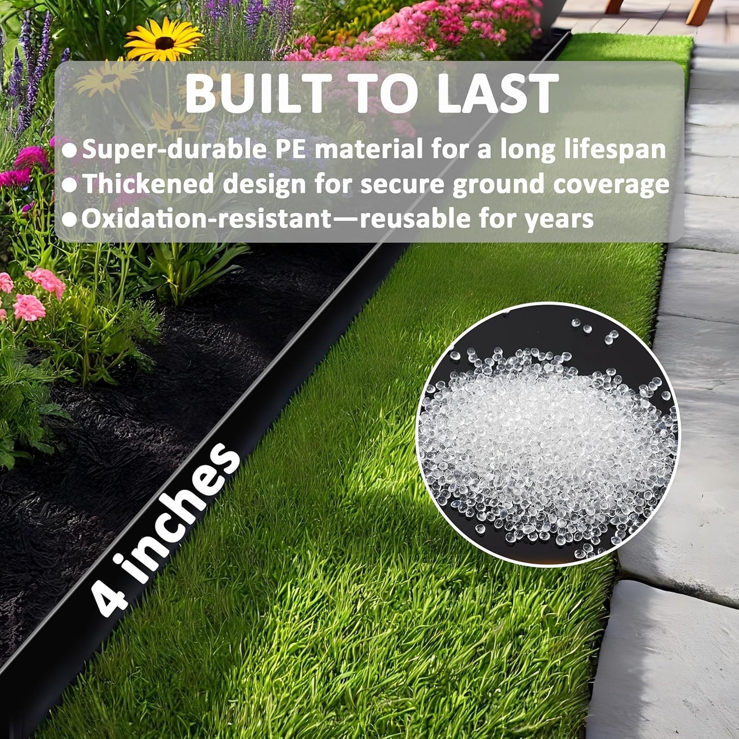 4 inch Tall Landscape Edging Kit 100FT Garden Edging with Spikes for Lawn Edging and Flower Beds (Black, 100FT)