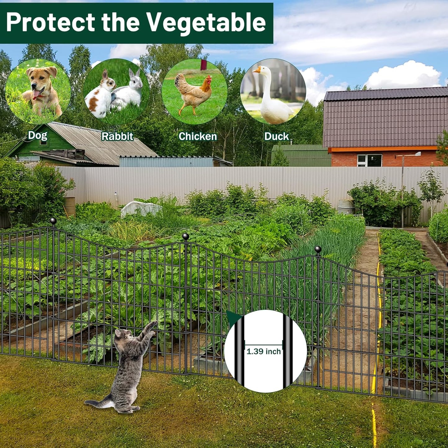 10 Panels No Dig Dog Fence Outdoor for Yard, 32 in(H) X 23.6 ft(L) Decorative Tall Garden Fence Animal Barrier, Rustproof Metal Wire Garden Edging and Borders, Temporary Fencing Stakes