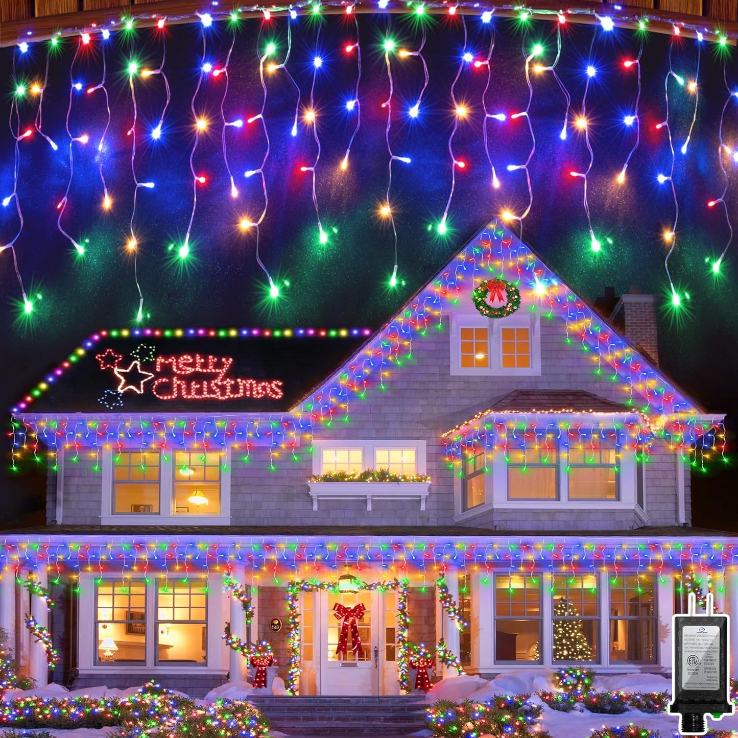 1620 LED Christma Lights with 360 Drops, 164ft Outdoor Hanging lights with 8 Modes & Timer Memory, Outsite Waterproof Curtain String Lights for Front House Fence Tree Holiday Decorations Multicolor