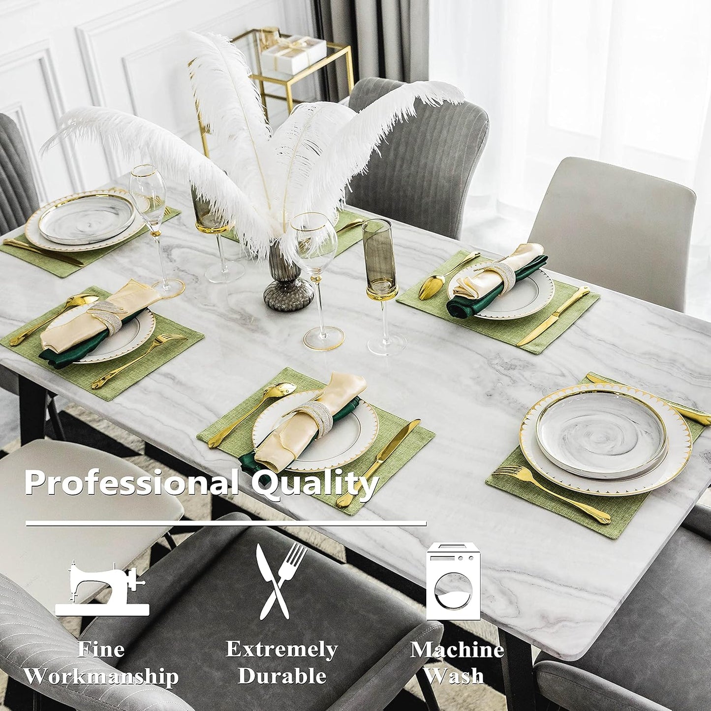 Home Brilliant Green Placemat Set of 8 Washable Place Mats Placemats Heat Resistant Sage Placemat for Dining Table Kitchen Table Mats Decor, Grass Green