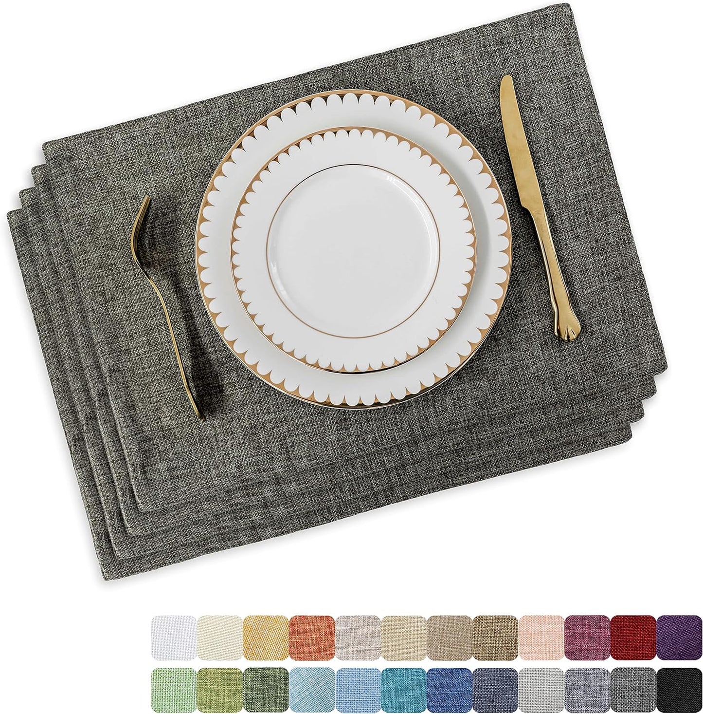 Home Brilliant Table Place Mats Fabric Cloth Placemats Set of 4 Heat Resistant Dining Linen Place Mats Kitchen, Dark Grey