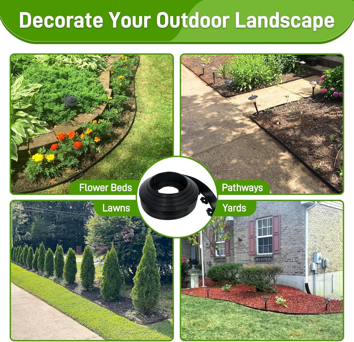 3.15" x 50' No Dig Landscape Edging, Plastic Garden Edging Borders with 45 Anchoring Spikes, Flexible Lawn Edging for Landscaping Garden Flower Beds Grass Yard Paver Pathway, Black