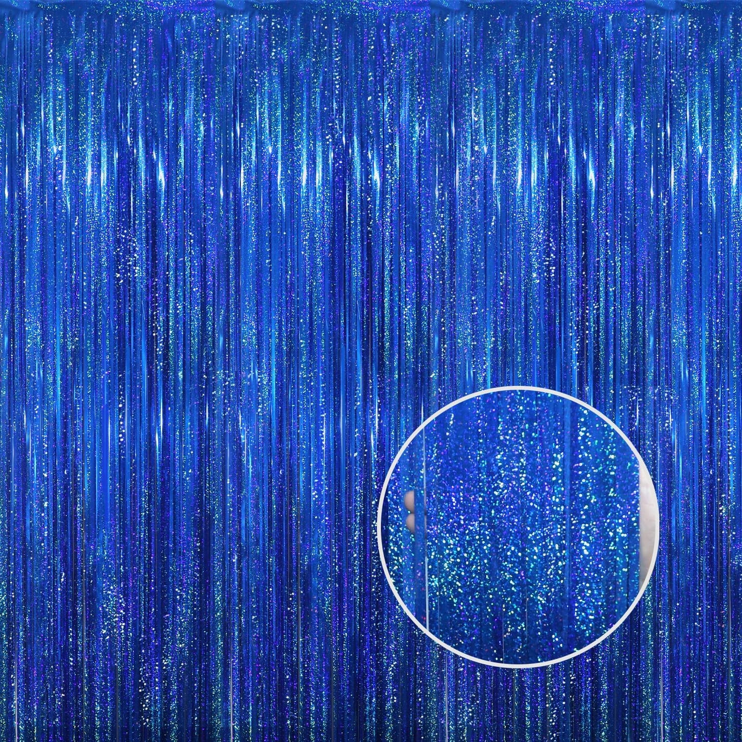 GOER 3.2 ft x 8.2 ft Metallic Tinsel Foil Fringe Curtains Party Photo Backdrop Party Streamers for Birthday,Graduation,New Year Eve Decorations Wedding Decor(4 Packs,Shiny Blue)