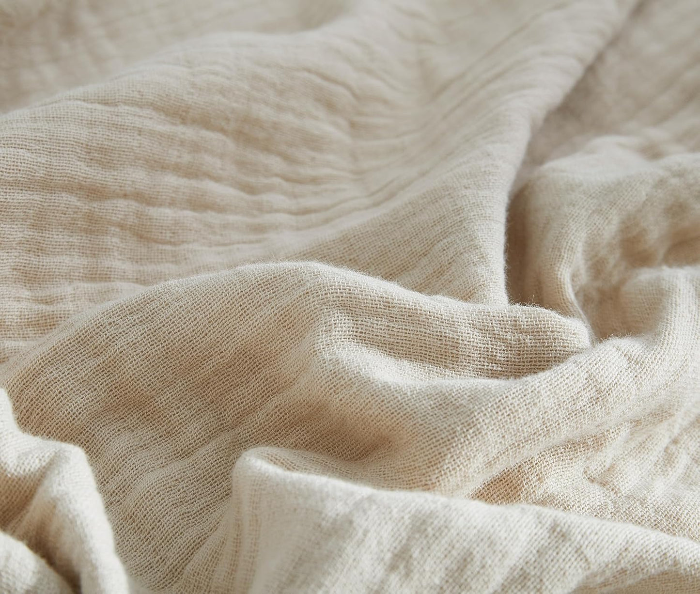 100% Cotton Muslin Throw Blanket for Bed, Couch, Small, Decorative, Soft, Pre-Washed, Breathable and Lightweight Gauze Blanket with Tassels, Suitable for All Seasons, Beige, 50"x60"