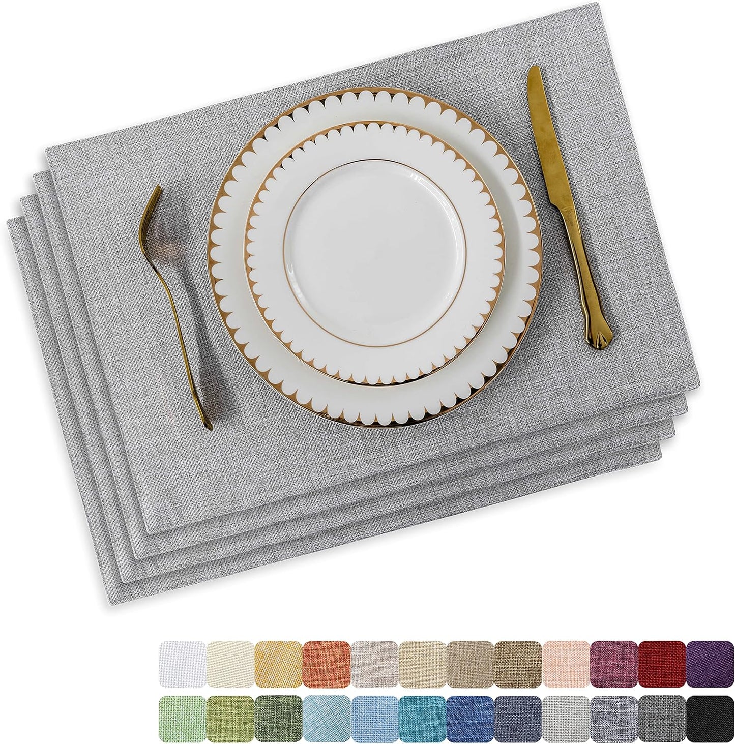 HOME BRILLIANT Cloth Placemats Set of 4 Heat Resistant Washable Plate Mats Placemats for Parties Buffet Dinner Coasters Party Dinner Decor, 13 x 19 inches, Light Grey