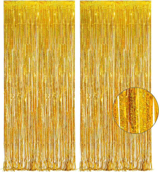 Gold Fringe Curtain Tinsel Backdrop - GREATRIL Foil Fringe Curtain Party Streamers for Prom 2026 NYE New Years Eve Birthdays Christmas Theme Party Decorations Pack of 2