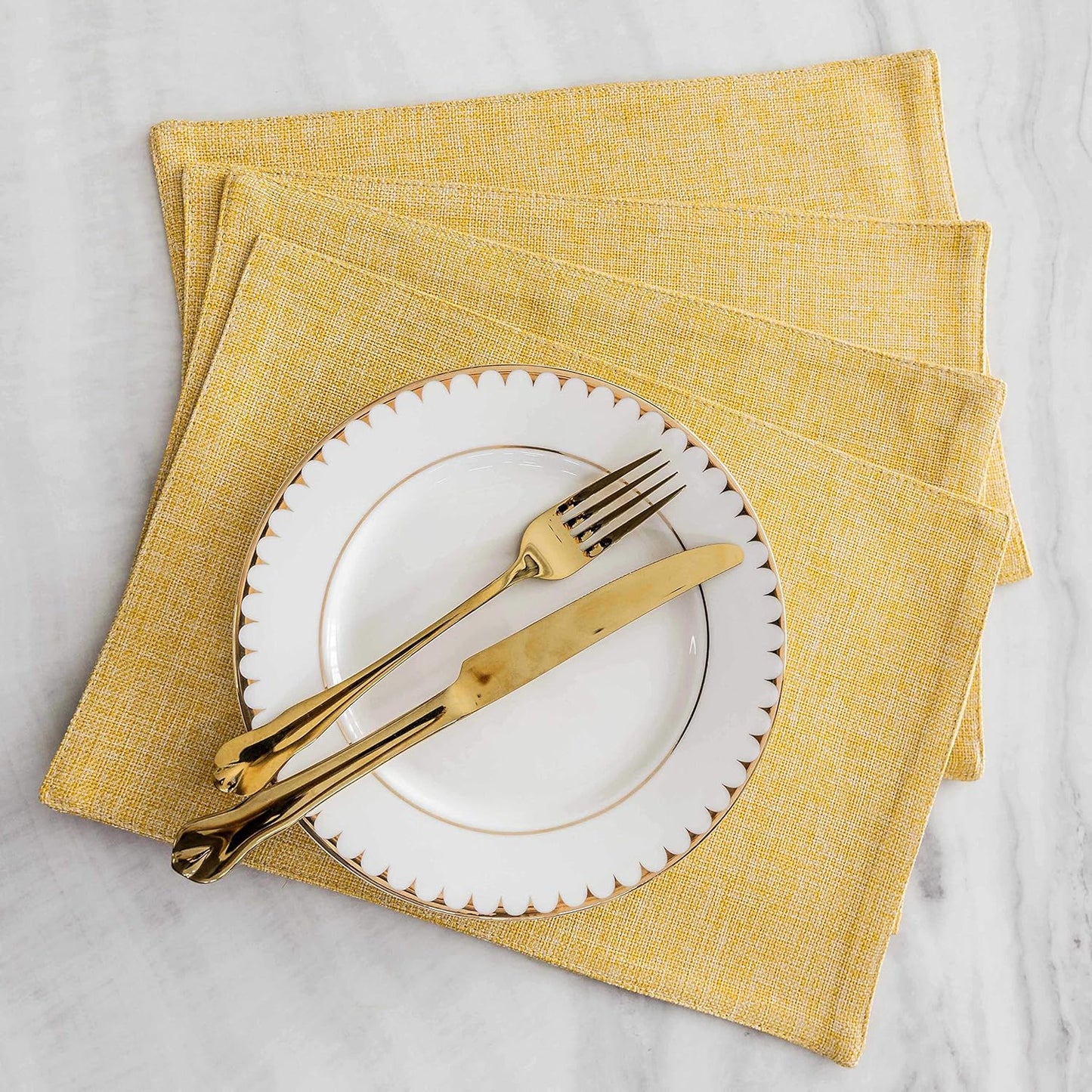 Home Brilliant Cloth Placemats Set of 4 Linen Placemat Washable Heat Resistant Dining Table Place Mats for Kitchen Table Holiday Dinner Fall Decoration, Yellow