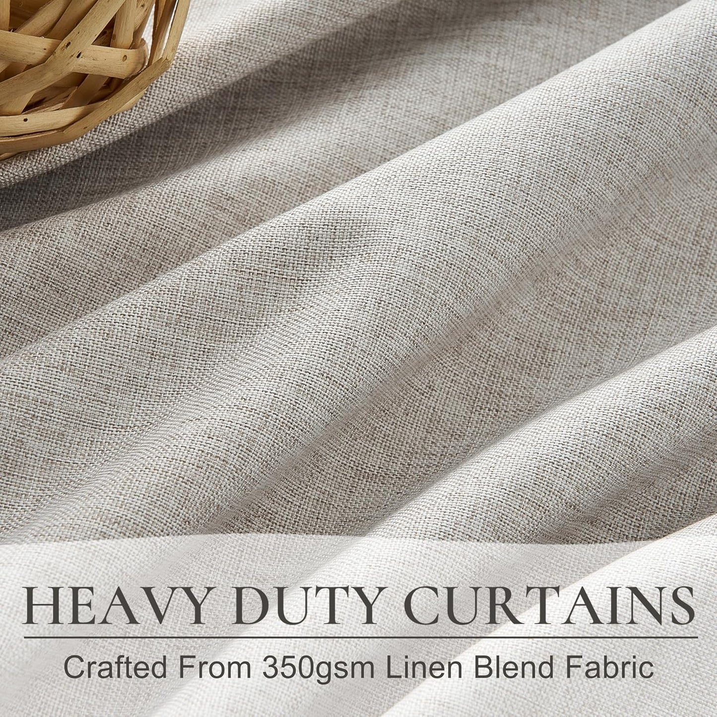 Grey Beige Viral Thick Linen Blackout Curtains 90 Inches Long for Bedroom/Dining Room 2 Panels Set, Neutral Pinch Pleated Melange Energy Efficient Sunblock Drapes with White Backing (40"Wx90"L)