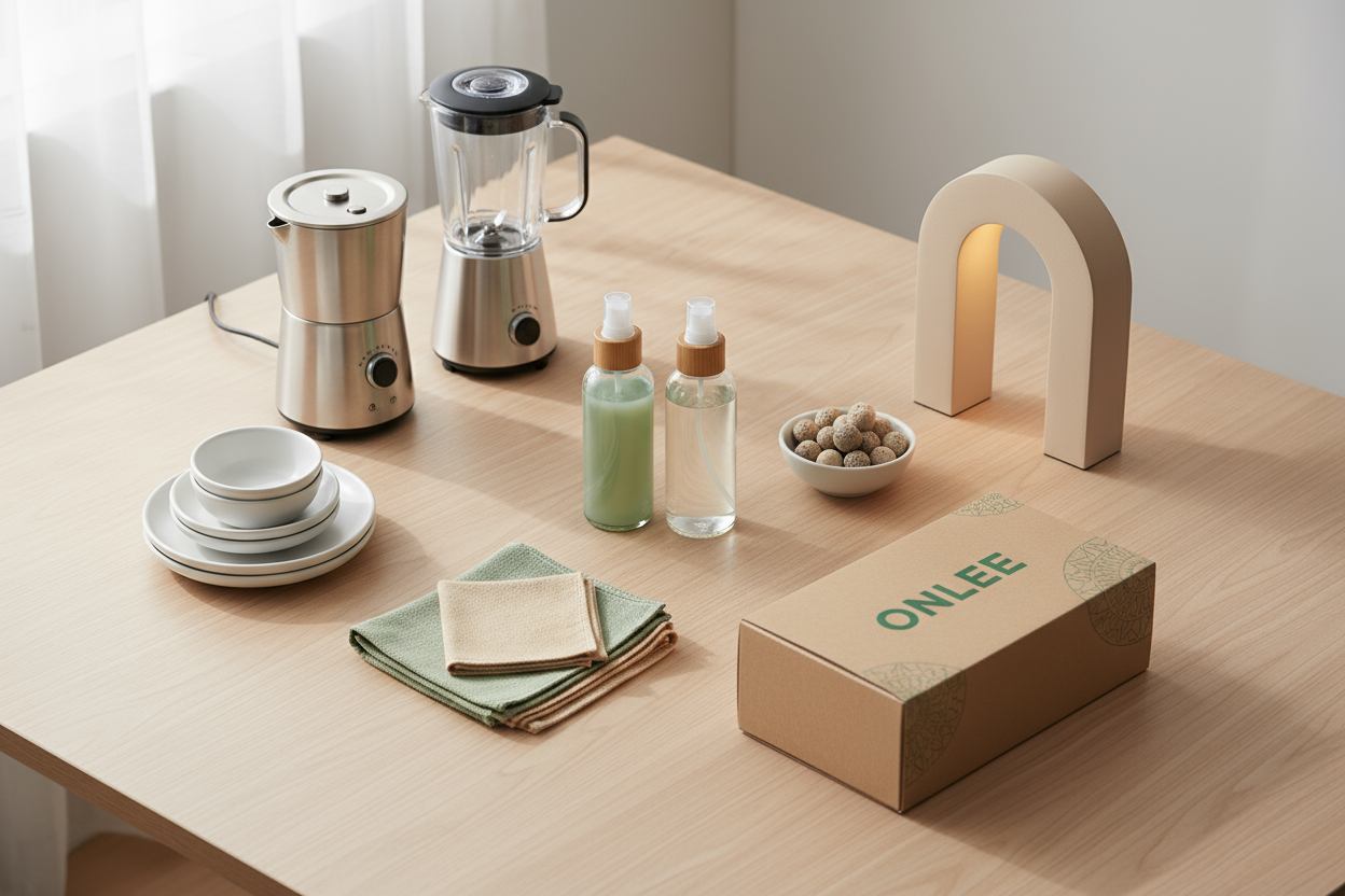 Refillable cleaning products (e.g., reusable wipes, eco-friendly sprays)  
Compact kitchen items (e.g., single-serve plates, mini appliances)  
Mood & self-care items (e.g., mini lamps, aroma stones, bedside tables)  
ONLEE Routine Kits (pre-packed lifestyle kits) 